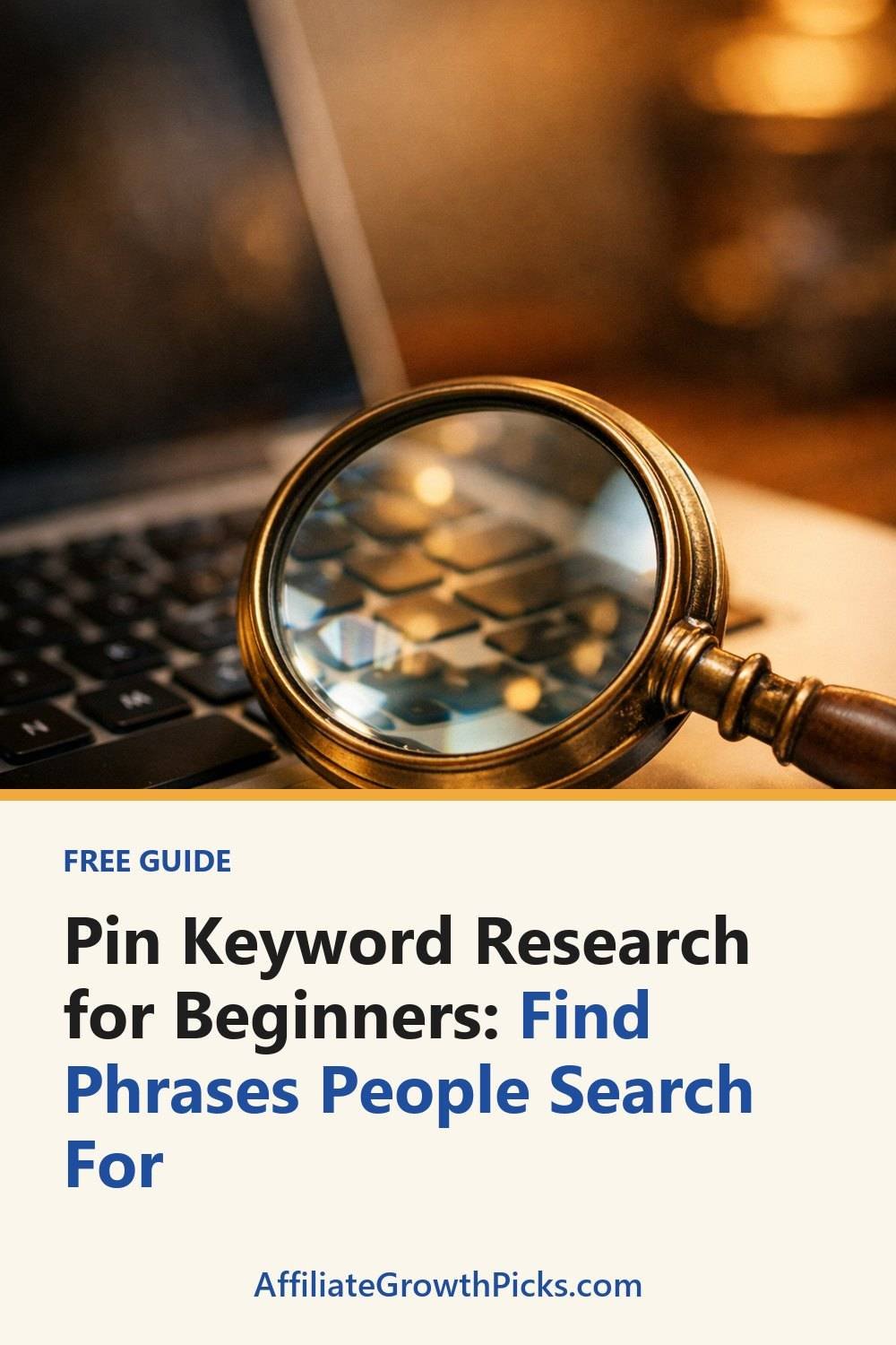 Pin Keyword Research for Beginners: Find Phrases People Search For. The list includes Start with your topic, Use short, natural phrases, Check what is popular.